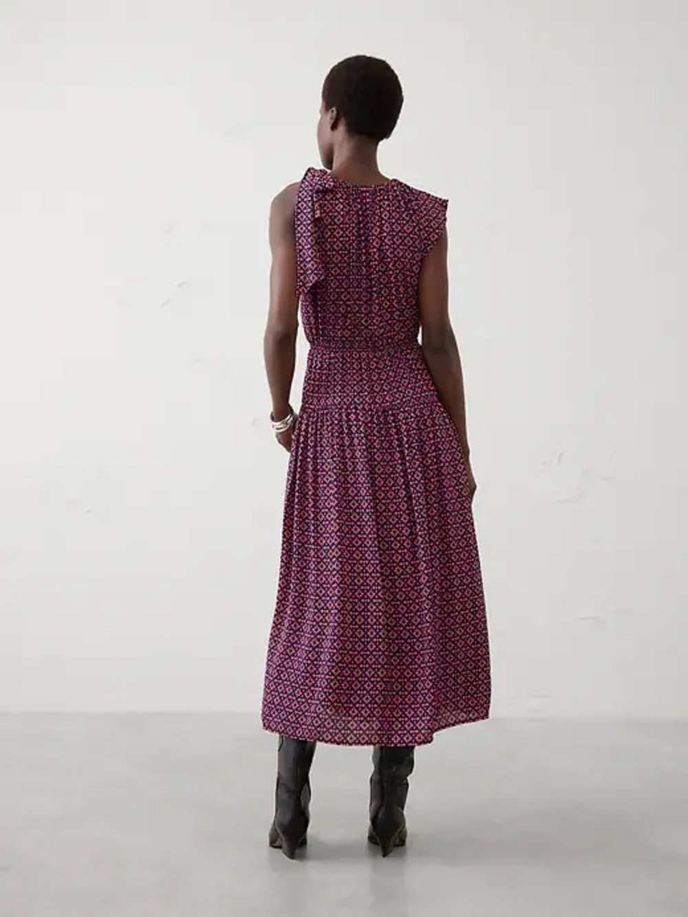 NWT Banana Republic Shirred Neck Drop Waist Midi Dress - Picture 2 of 12